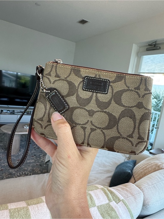 Coach Handbags - Coach Authentic Monogram Y2K Wristlet Brown Leather Trim